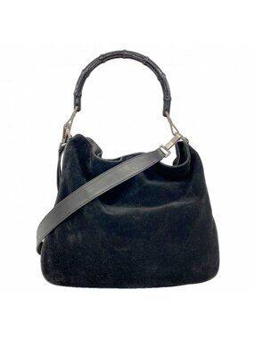 Gucci Handbag Suede Black Silver 2-Way